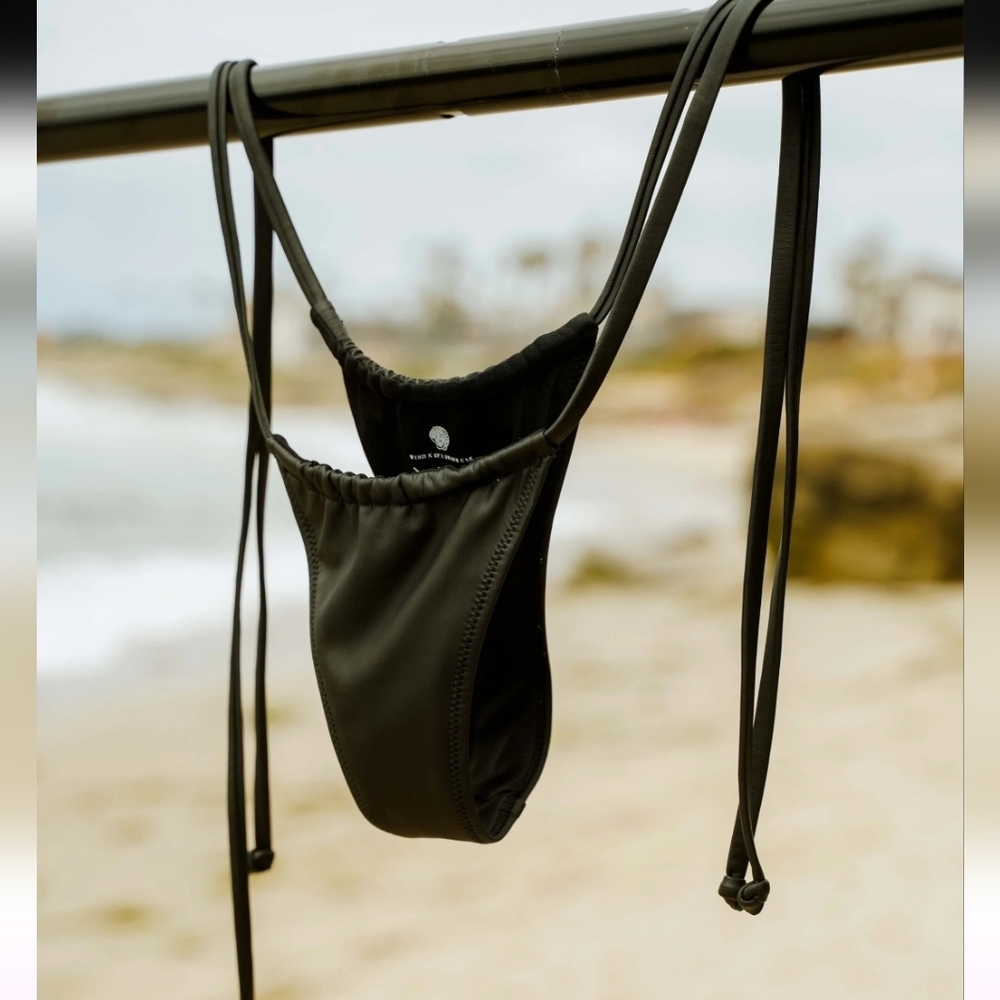 WIND AND SEA NWT Brazilian String Bikini Bottom Vegan Leather Matte Sz SMALL